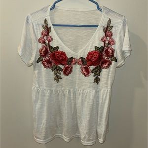 White Top w/ Floral Print